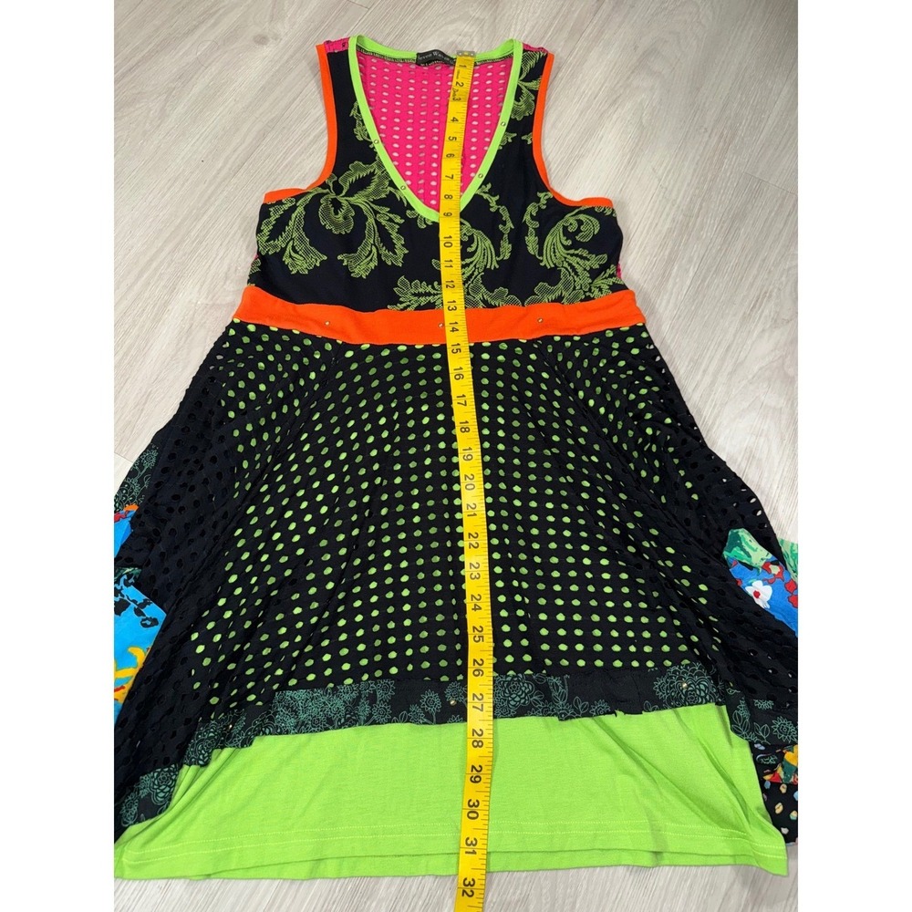 Seven Waves Mixed Media Mini Dress Neon Floral Polka Dot Mesh Artsy Boho Size 2 - Picture 7 of 9